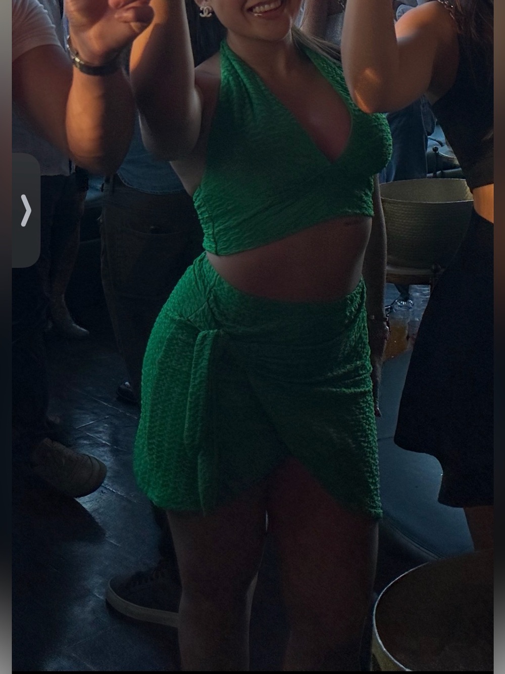 Green small Textured side tie Mini Skirt crop tank top two piece boutique set